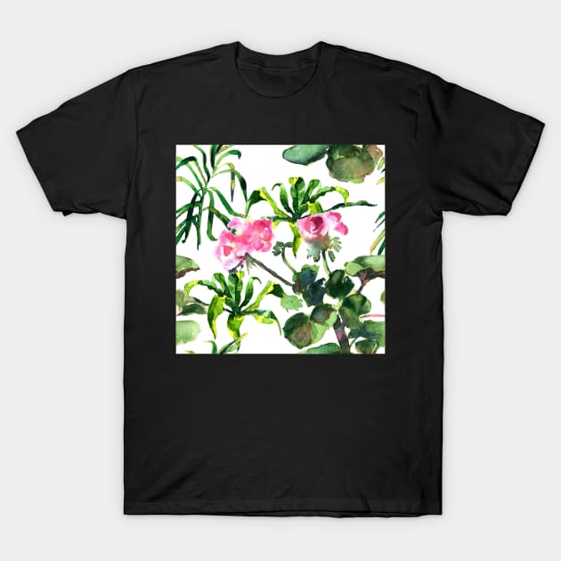 Seamless tropical flower T-Shirt by Olga Berlet